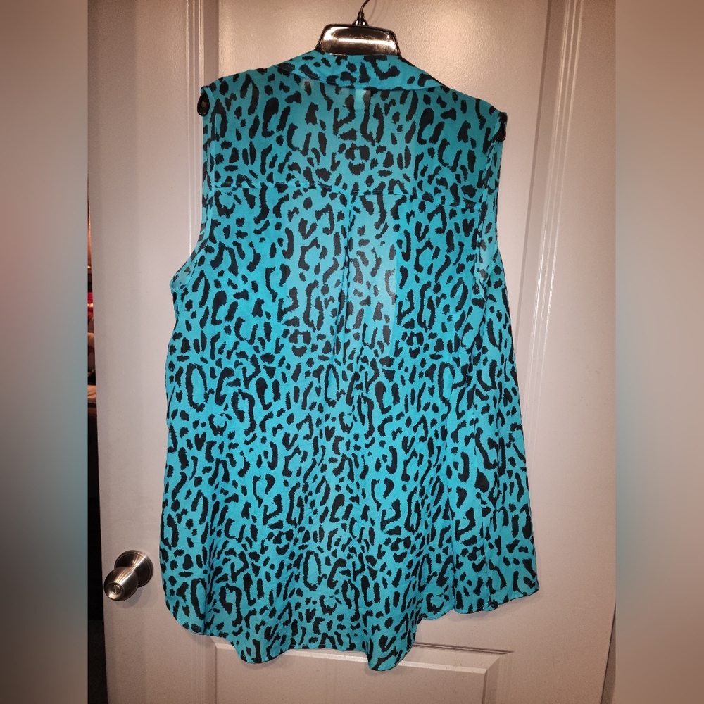 Blue Leopard Print Button Down Shirt - image 3